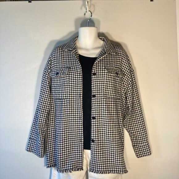 Shein SZ8/10 Houndstooth longline button front shirt or shacket essential office - Picture 4 of 12